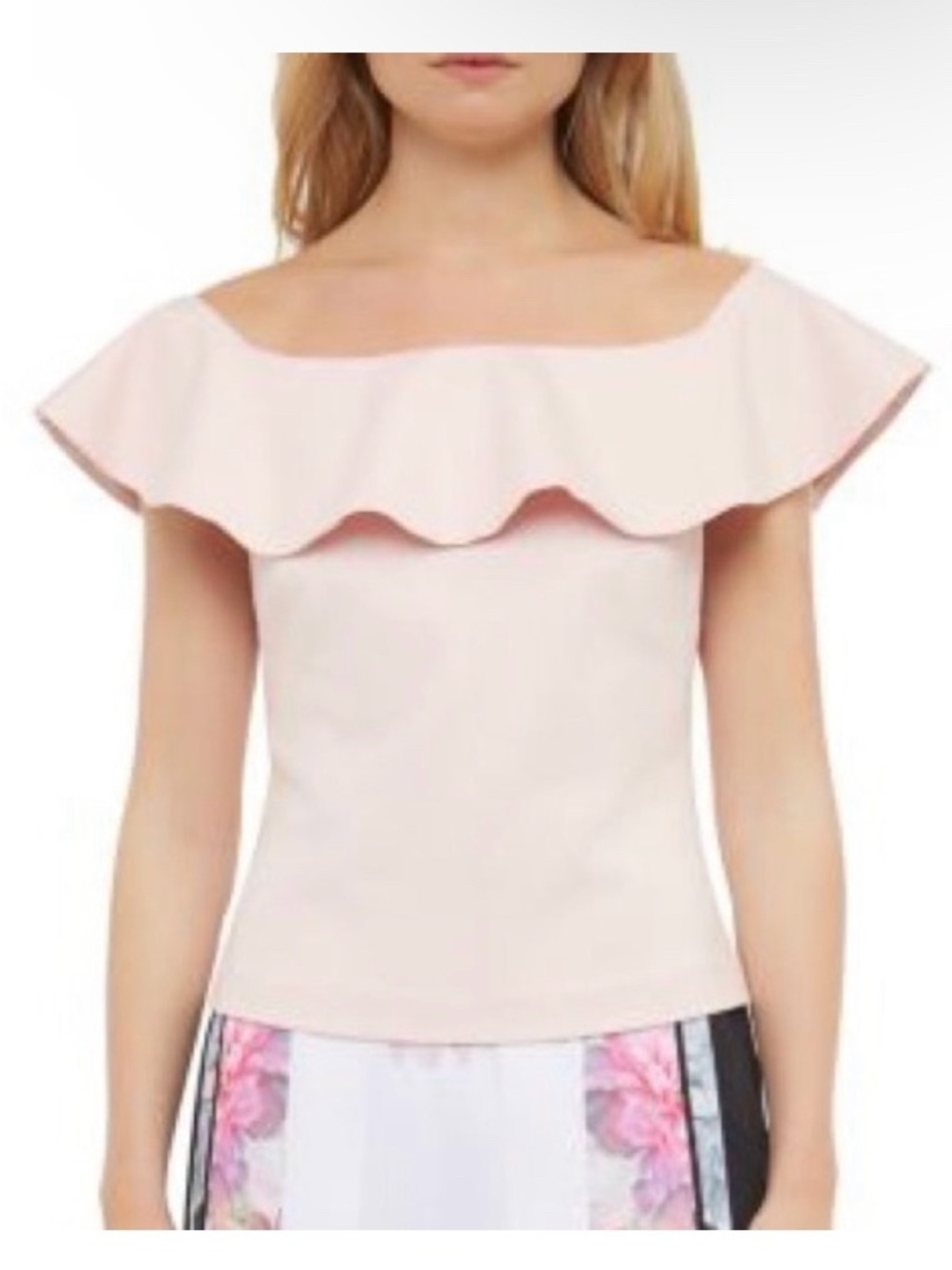 Ted Baker Light Pink Dress with Gold-Tone Zipper Trim Off Shoulder